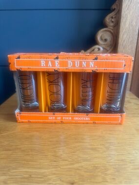 Rae Dunn Orange Halloween Shooter Glasses - Set of Four Party Fall Seasonal
